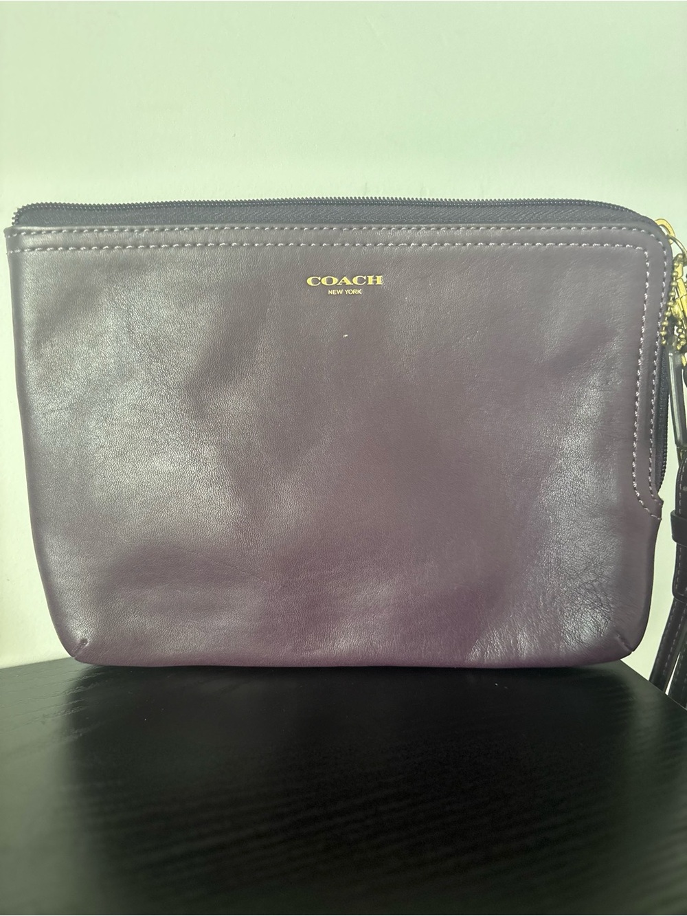 Coach Smooth Leather Wristlet in Plum
